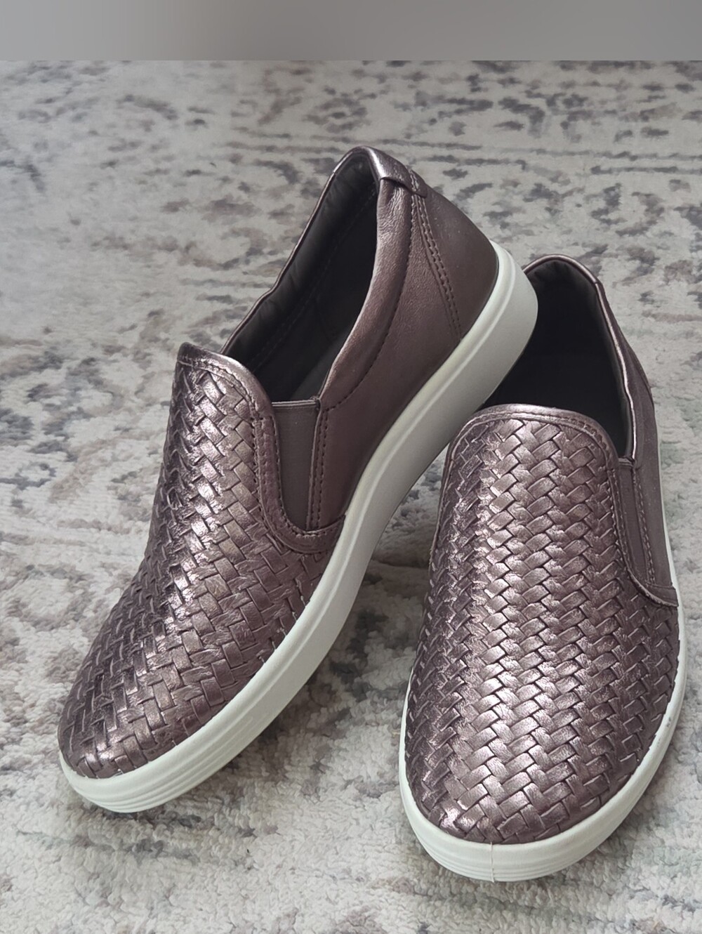 ECCO Soft 7 Woven Stone Metallic Leather Slip On 2.0 Sneaker Size 4/4.5